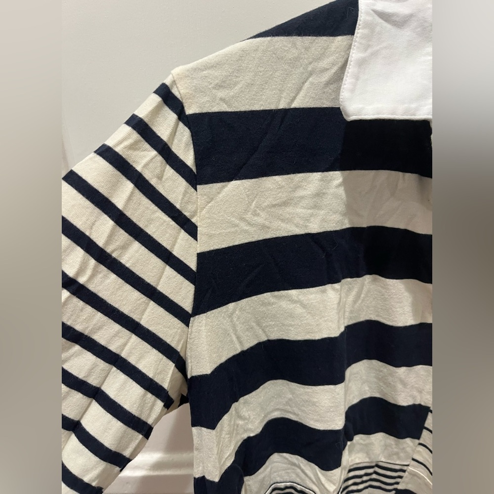KULE Black and White Striped Long Sleeve Polo - Picture 4 of 7